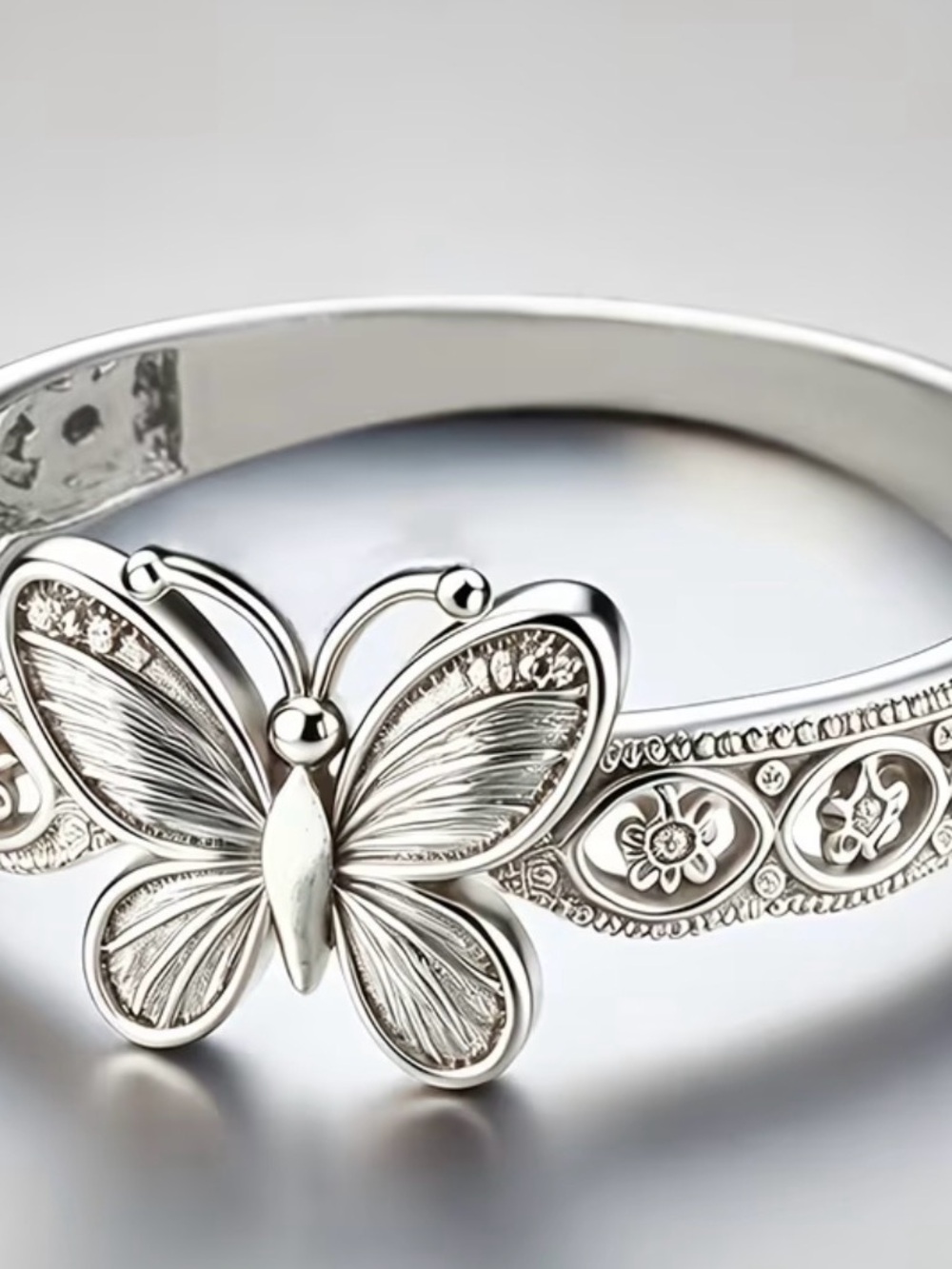 Butterfly Motif Silver Bangle Bracelet - Elegant Women’s Jewelry